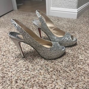 Sparkly Louboutin Open Toe Heels, size 38